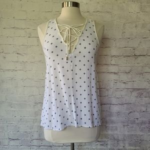 Lovestitch Gauzy Lace Up Diamond Print Tank Medium